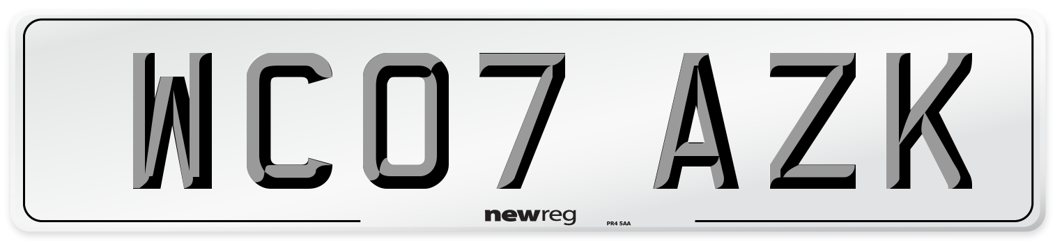 WC07 AZK Number Plate from New Reg